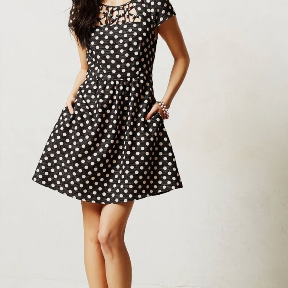 MAEVE Anthropologie Nikola Lattice Dress Polka Dot